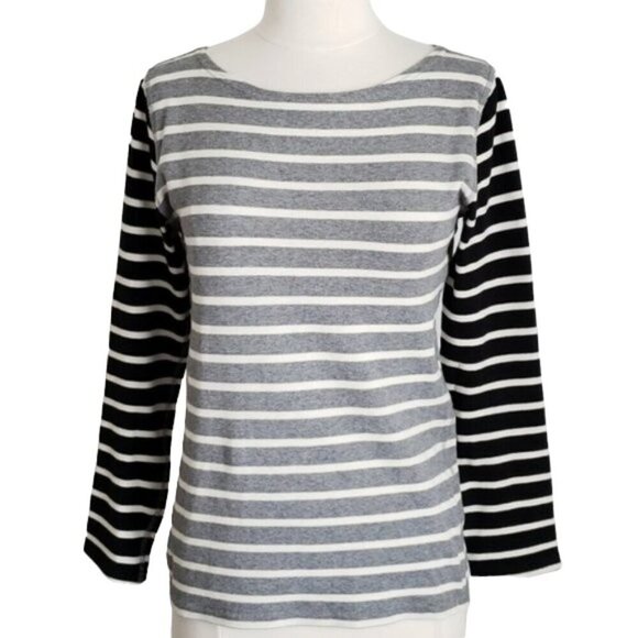 J Crew Striped Gray & Black Waffle Long-Sleeve Top - Picture 1 of 4